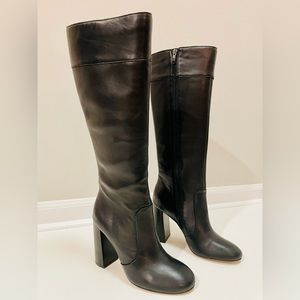 French Connection Black Leather (Upper) Knee Boots